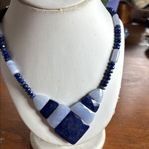 Mine Finds by Jay King lapis lazuli & blue lace agate faceted/smooth necklace